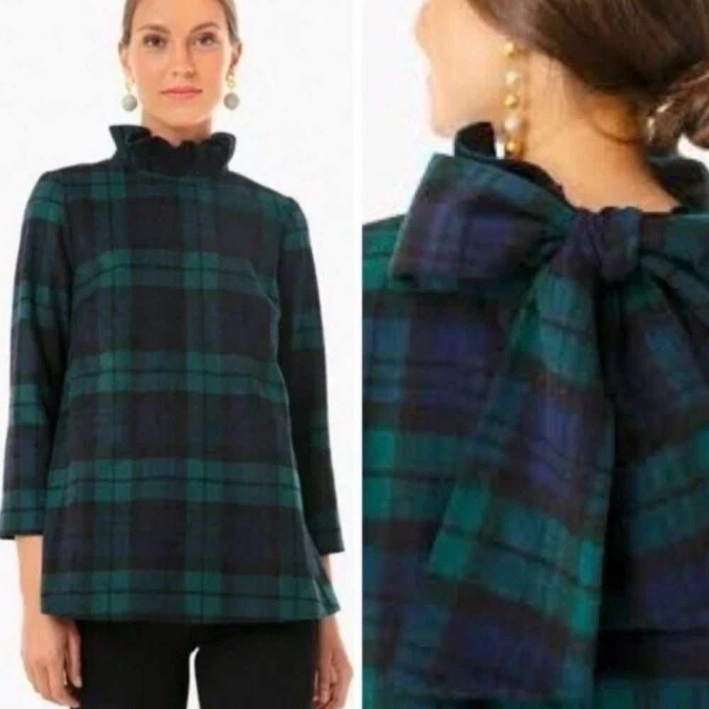 Tuckernuck Blackwatch Green Blue Plaid Bow Wool Faye Blouse Medium NEW 1775